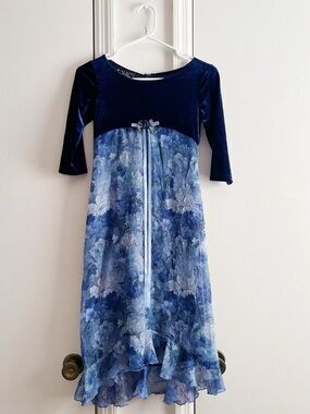 Vintage Biscotti 90s Y2K Fairy Floral Velvet Midi Dress 🧚‍♂️💙✨